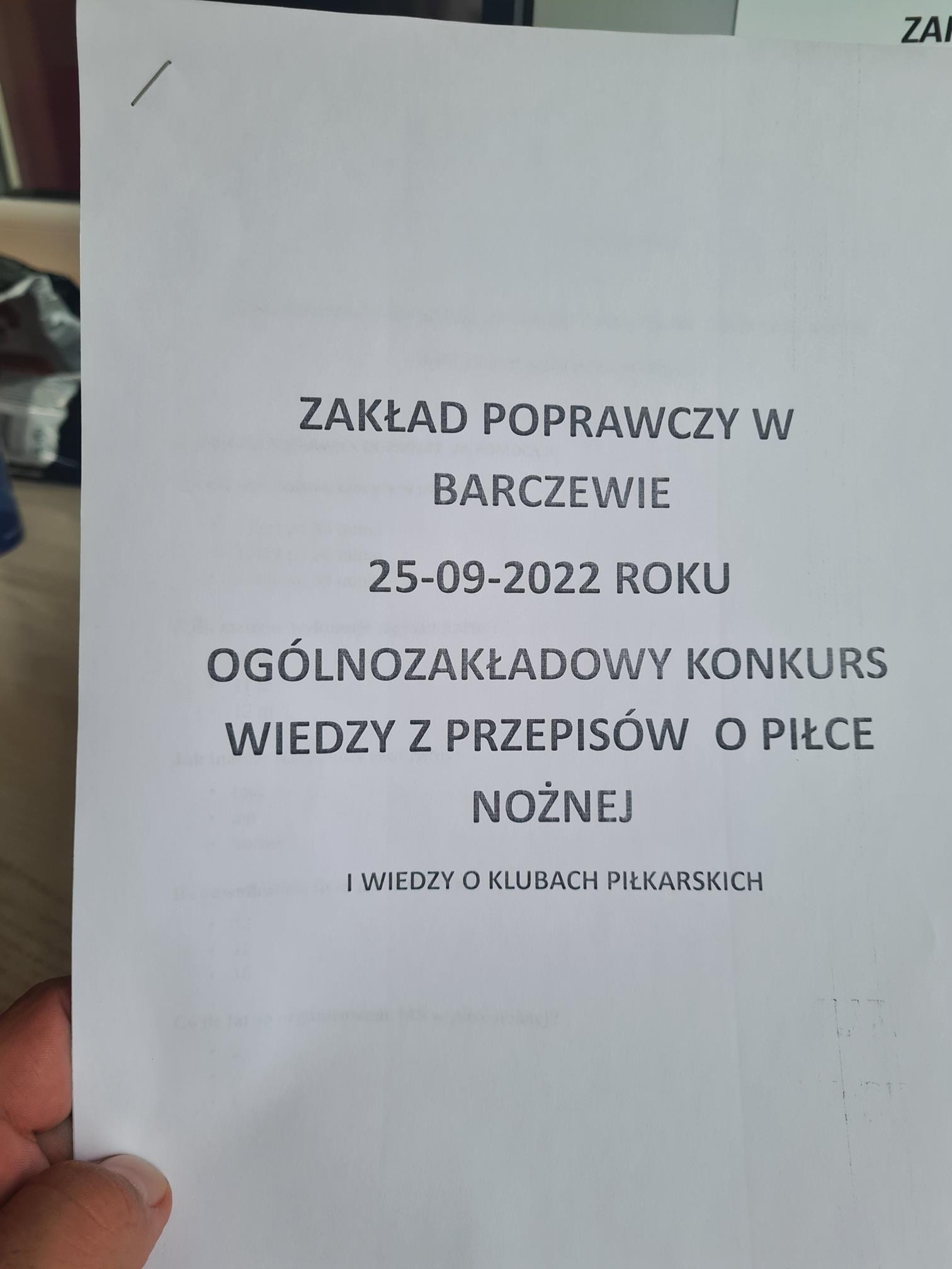 Ilustracja do aktualności CZAS W ZAKŁADZIE OGÓLNOZAKŁADOWY KONKURS WIEDZY Z PRZEPISÓW GRY W PIŁKĘ NOŻNĄ I WIEDZY O KLUBACH SPORTOWYCH